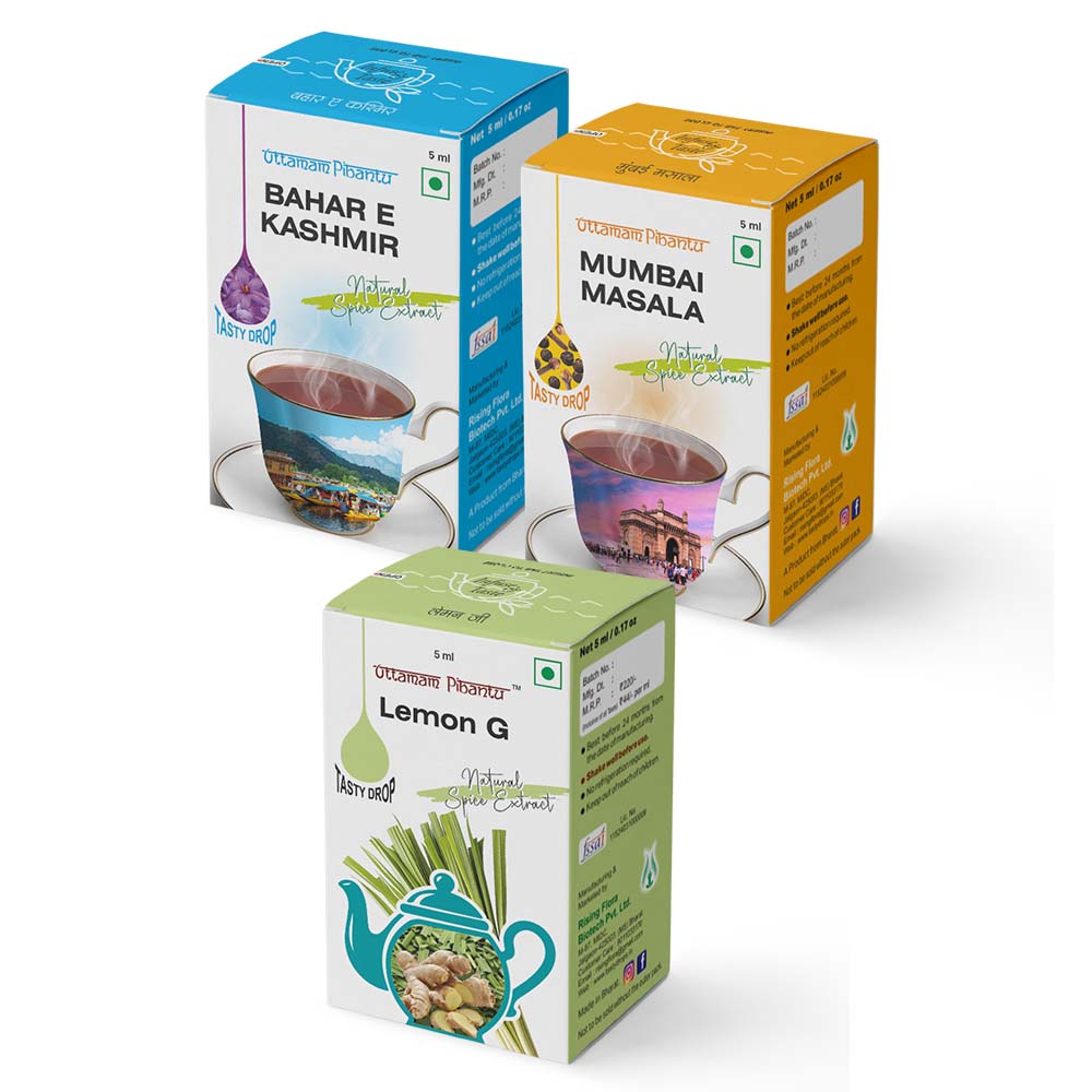 Combo Pack of Bahar E Kashmir | Mumbai Masala | Lemon G | 5ml, 180 Drops Each | Authentic Indian Spice Extracts