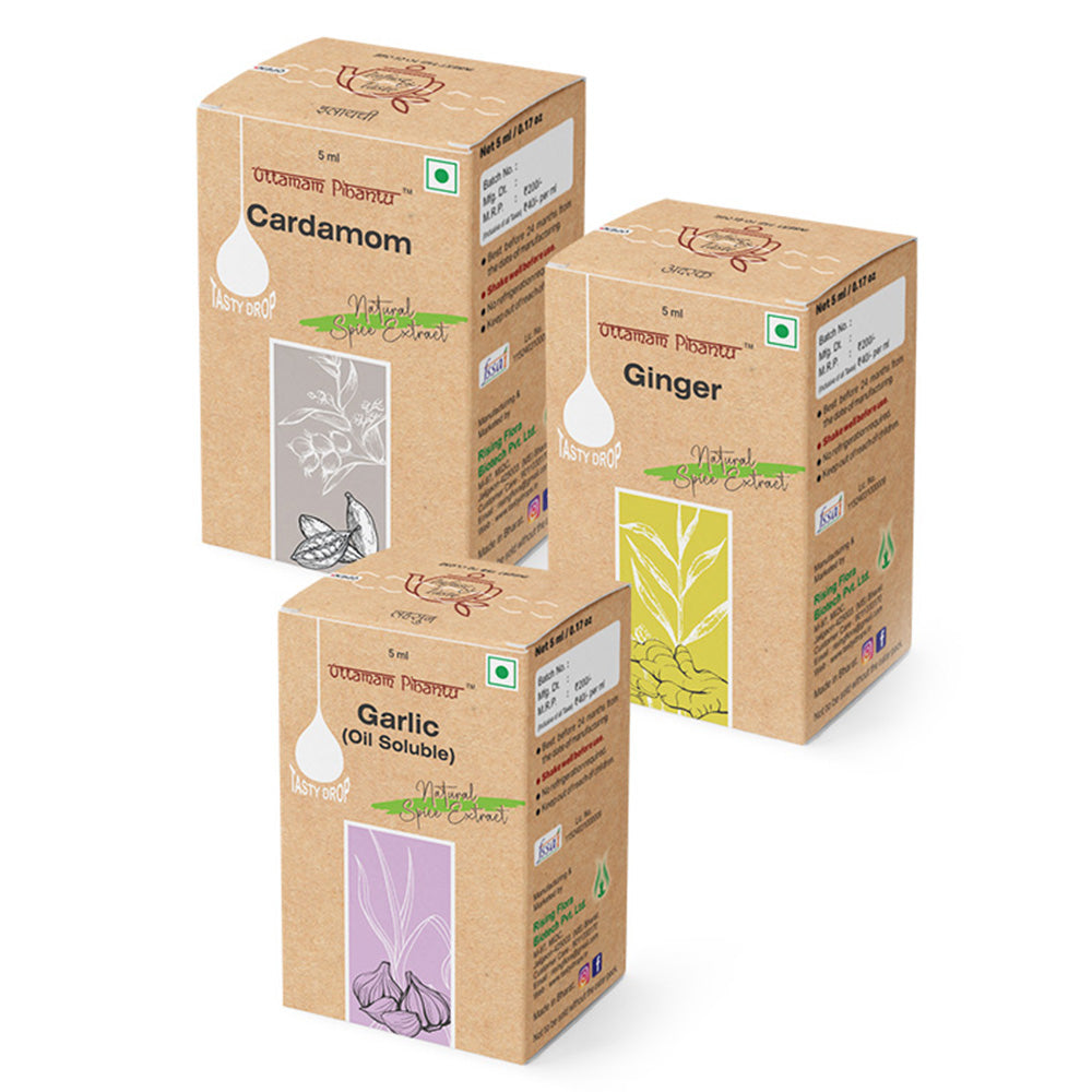 Combo Pack of 3 Spice Extract Drops – Cardamom, Ginger, Garlic (5ml, 3 x 180 Drops)