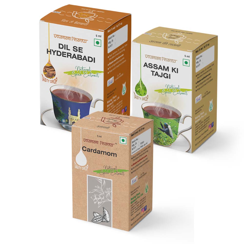 Combo Pack of Dil Se Hyderabadi | Assam Ki Tazgi | Cardamom | 5ml, 180 Drops Each | Premium Indian Spice & Flavor Extracts