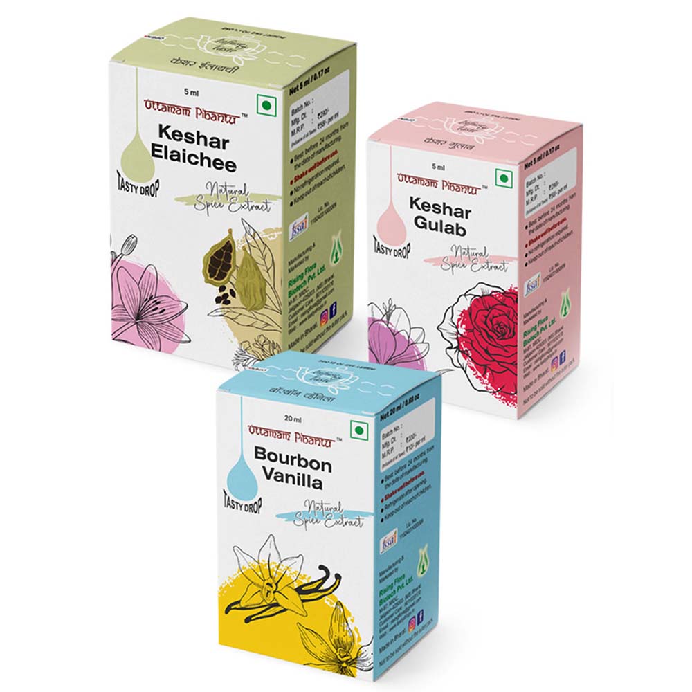 Royal Beverage Combo – Keshar Gulab, Keshar Elaichee, Bourbon Vanilla (2 x 5ml & 1 x 20ml)