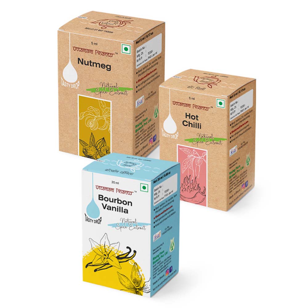 Combo pack of 3 Spice Extract Drops – Nutmeg, Hot Chilli, Bourbon Vanilla (30ml, 2x5ml & 1x20ml)