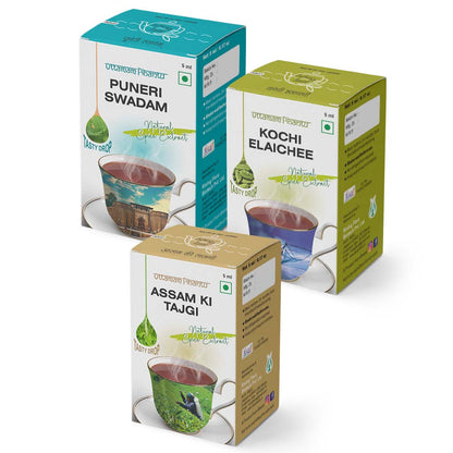 Combo Pack of Puneri Swadam | Kochi Elaichee | Assam Ki Tazgi | 5ml, 180 Drops Each | Authentic Indian Spice & Flavor Extracts
